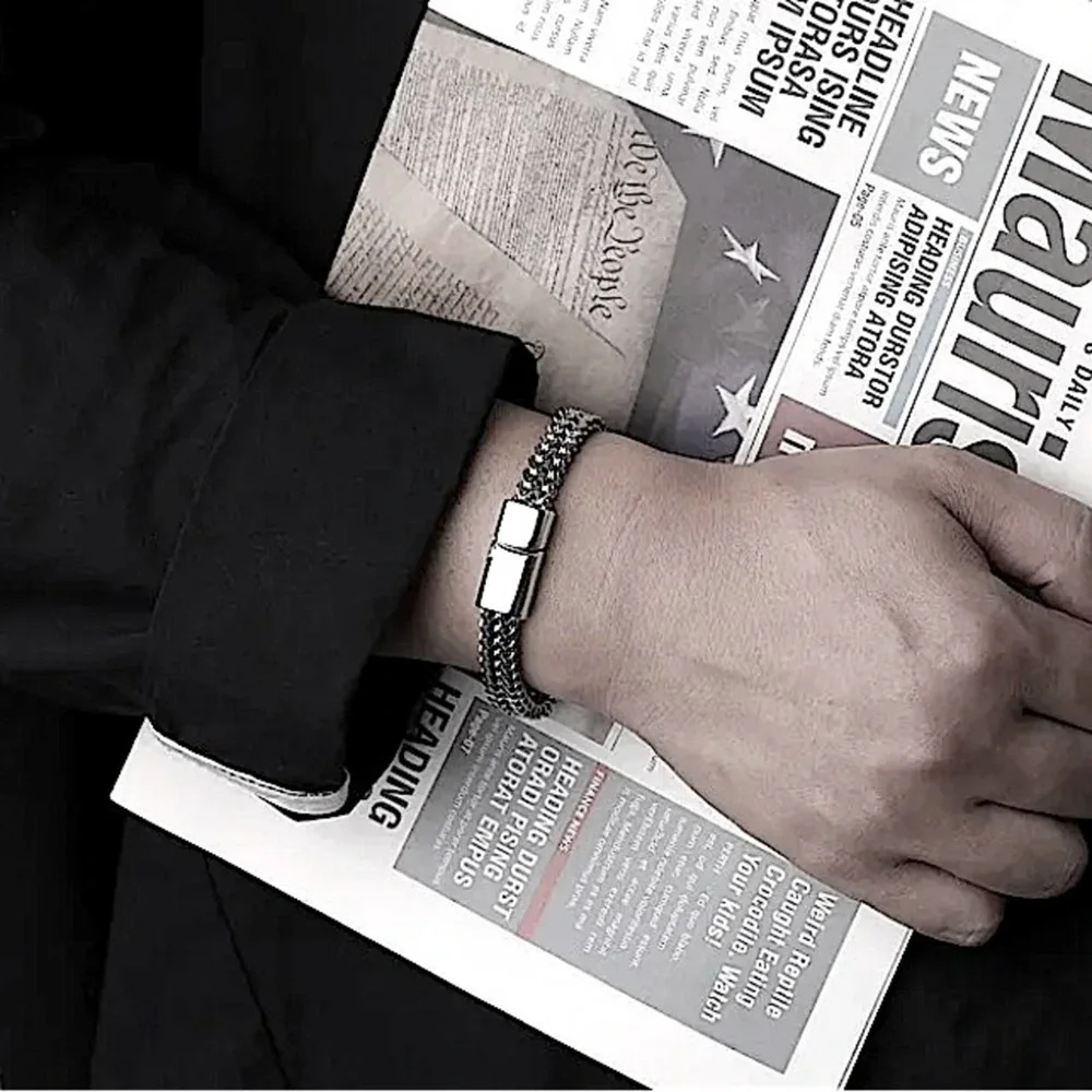 Stainless Steel Cuban Chain Magnetic Closure Hip Hop Bracelet